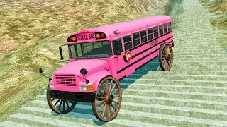 School Bus Stairs Jumps Down &ndash; Epic USA School Bus Crash Test in BeamNG Drive Simulation