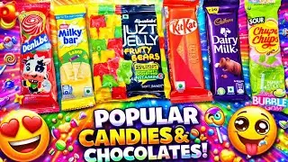 ASMR Most Popular Candys Some Lots Of Colorful Rainbow Lollipop Candy Unpacking Chocolate
