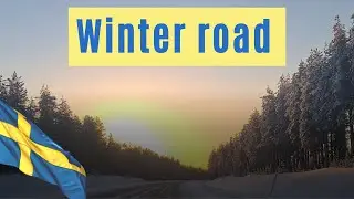Driving on winter road in northern Sweden