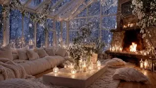 Snowy Night Ambience ❄️ Piano Music & Fireplace Sounds in a Cozy Winter Cabin | Sleep, Relax, Unwind