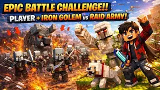 Vindicator, Pillager & Ravager Raid 😱 | Player + Iron Golem Army (Dangerous Fight!)