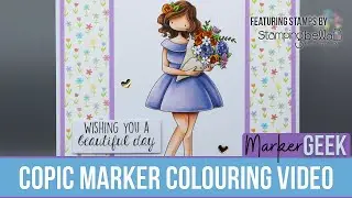 Copic Marker Colouring Stamping Bella Curvy Girl Can Buy Herself Flowers rubber stamp