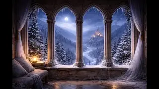 Snowy Fantasy Window | Calm Winter Ambience | Snow, Mist & Gentle Night Sounds (2 Hours)