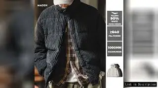 Maden Men's Corduroy Down Jacket Winter Thickened Warm Striped Hooded Coat Vintage Padded Jackets Re