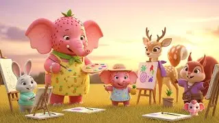 La Pandilla del Elefantito Fresa 🐘El día de pintura al atardecer en el prado dorado
