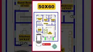 50 x 60 House Plan, East facing 3BHK, 30 by 40 Home Plan, 50*60 House Design with Car Parking