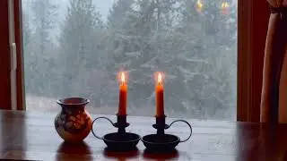 [4K] Gentle Falling Snow & Candlelight | Cozy Mountain Cabin Ambience for Relaxation, (ASMR) 🕯️🔥❄️