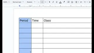 Part One - Class Schedule   Table in Google Docs