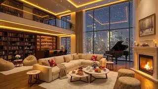 Snowy Night ❄️ Cozy Duplex Penthouse with Grand Piano Jazz & Fireplace Sounds for Sleep