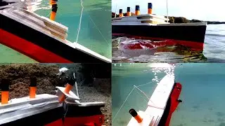 Cardboard ship sinking, sinking of the Titanic after colliding with an iceberg