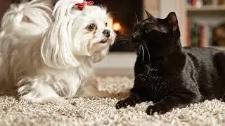Cute dog and cat playing 💖💖💖