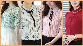 , latest stylish chiffon blouses with dots check plane and printed patren collection