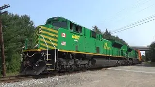 Awesome Horn Action! Two Big SD70M-2s Lead a Long Stack Train NBSR 121 pass Welsford, NB