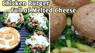 Cheesy Chicken Burger | Easy & Delicious Chicken Burger full of melted Cheese Recipe by SumRums|