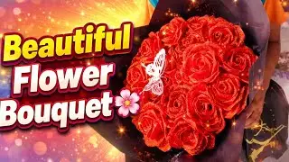 DIY Red Rose Flower Bouquet 🌹 | Easy Handmade Craft Idea  #ribbonflowers #creativeideas #cutecraft 