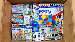 Unboxing Ultimate DOMS Stationery📚, Sketch Max, Pencil, Eraser, Plastic Crayons, Brush Pen, Doms Bag