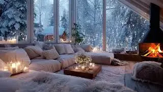 Beautiful Winter in White Room ❄️ Gentle Jazz Piano & Warm Fireplace Ambience for Focus and Study