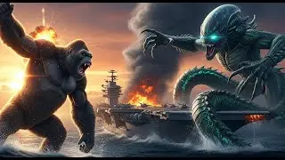 Can King Kong Survive the Alien Sea Titan's Fury in this Deadly Battle on the Aircraft Carrier?