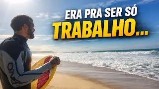 Era pra ser só trabalho em Portugal… virou skimboard, ondas fortes e skate