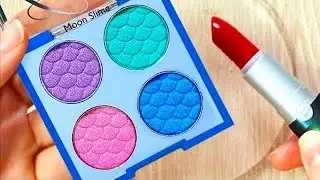 Blue Makeup Mixing Lipstick into Clear Slime, Satisfying Slime ASMR | Moon Slime 🩵💙🩵