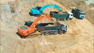 Joint activities of excavators and earthmoving dump trucks on site