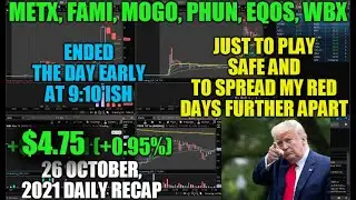 SHORT AND SWEET $METX $FAMI $MOGO $PHUN $EQOS $WBX +$4.75 | NOYCE 26 October, 2021 Daily Recap
