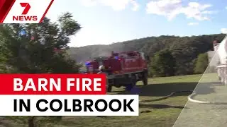 Barn fire northwest of Melbourne hampered by water shortage | 7NEWS