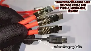 120w 3in1 Charging Data Silicone Cable For Type-c, Micro-usb, Iphone.
