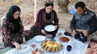 Iranian cooking | chicken and veal meat roll | Village life in Iran