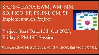 SAP S/4 HANA EWM,WM, MM, SD, FICO, PP, PS, PM, QM project demo session  Call +9178670 78125