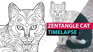 Zentangle cat coloring page creation timelapse. Drawing in Adobe Illustrator - work in progress.