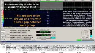 Shortwave Oddity, Letter Beacon, ENIGMA ID MX, Morse code F, 20048.2 kHz, 1 November, 2014, 2328 UTC