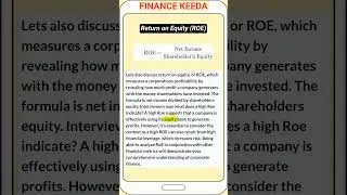 Return on Equity ROE | Most Important Ratios for Finance Interview |#shorts #ratioanalysis