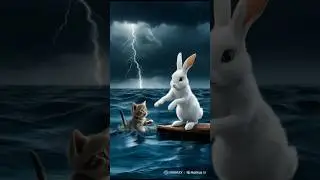Rabbit helps cat from drowning 🌊🐇#ai #cat #funny #rabbit #cute