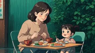 Mother and daughter on a rainforest path | A quiet journey in the style of Ghibli