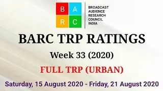BARC TRP Ratings Week 33 (2020) : Full TRP Report (Urban)