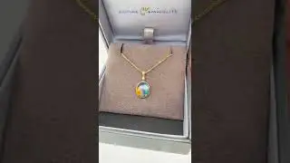 Ammolite Gold Oval Pendant with 8x10mm Gemstone and Chain PN E03371B