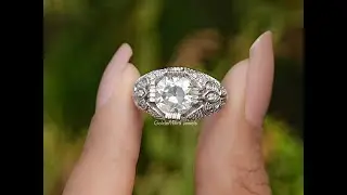 OEC Round Cut Moissanite Art Deco Ring
