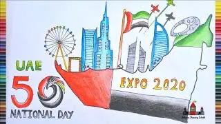 Draw a poster on 50th National day UAE | step by step drawing