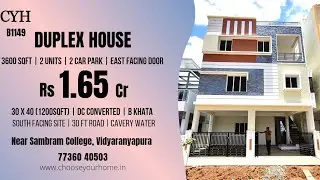 SOLD-CYH#B1149 - Rs 1.65cr - 3BHK + Study Duplex House for sale near Sambram College, Vidyaranyapura