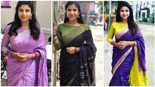 pure100 Count linen saree with contrast blouse @colorthreads7160