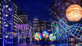 Canary Wharf Winter Lights 2025 🌈 | Peaceful Night Walk in London | Walk Quietly