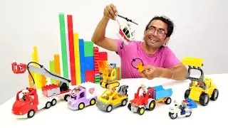 Lego Duplo ve Brio oyuncakları. Araçlarının şoförlerini öğreniyoruz. Okul öncesi eğitici video