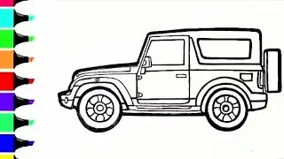How Do to Draw a Jeep for kids / Jeep Drawing Easy / Thar Drawing Front / Car Drawing Easy