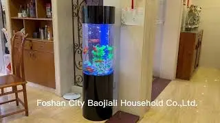 home office restaurant hotel decoration floor standing LED light acrylic round fish aquarium tank