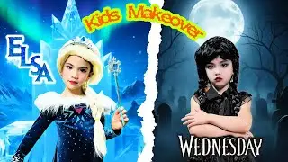 Elsa ❄️ & Wednesday 🖤! 2 Easy Halloween Makeover Ideas for Kids!