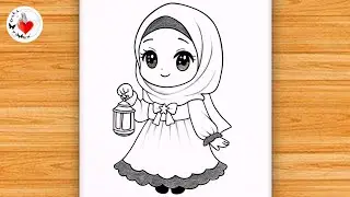 How to draw a little Muslim girl with lantern||Drawing Easy|| Pencil Sketch easy for beginners