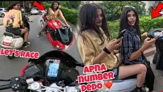 Cute Stranger Girls Wants To Race ❤️ She Ride My Bike 😱 Number Da Diya 😎