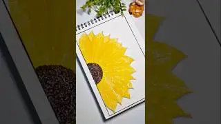 Sunflower Painting with Leaves 🍃 | Leaf Printing Art | Easy Art #Shorts
