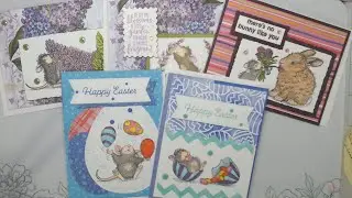 5 HOUSE MOUSE CARDS - Spring & Easter - using the mats made for Crack the Vault collab on 2-16-2024